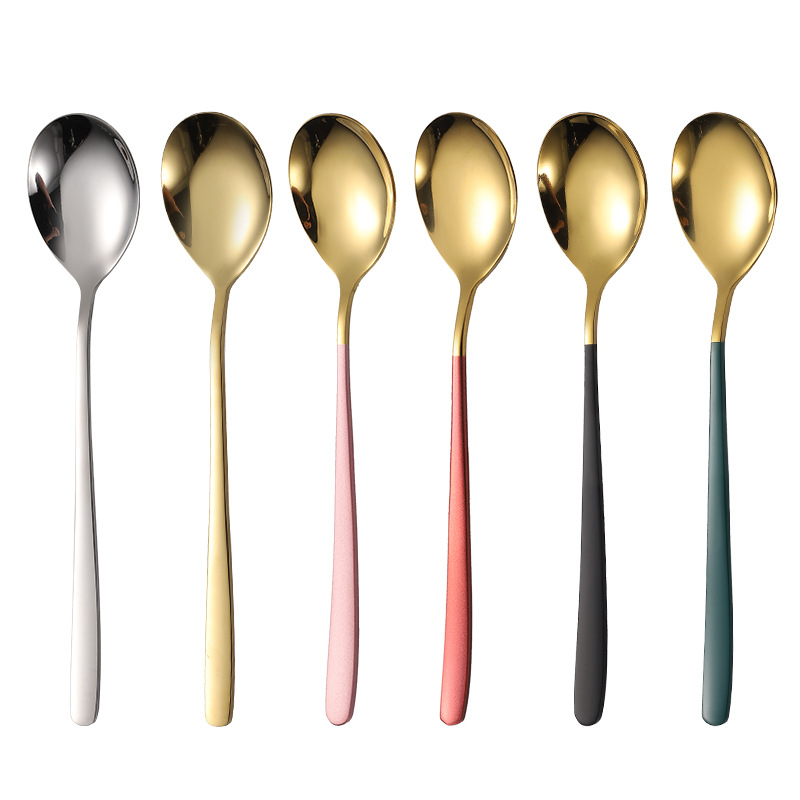20Cm Rvs Goud Koffie Lepel Theelepels Servies Ijs Dessert Lepels Met Lange Handvat Bestek Keuken Accessoires