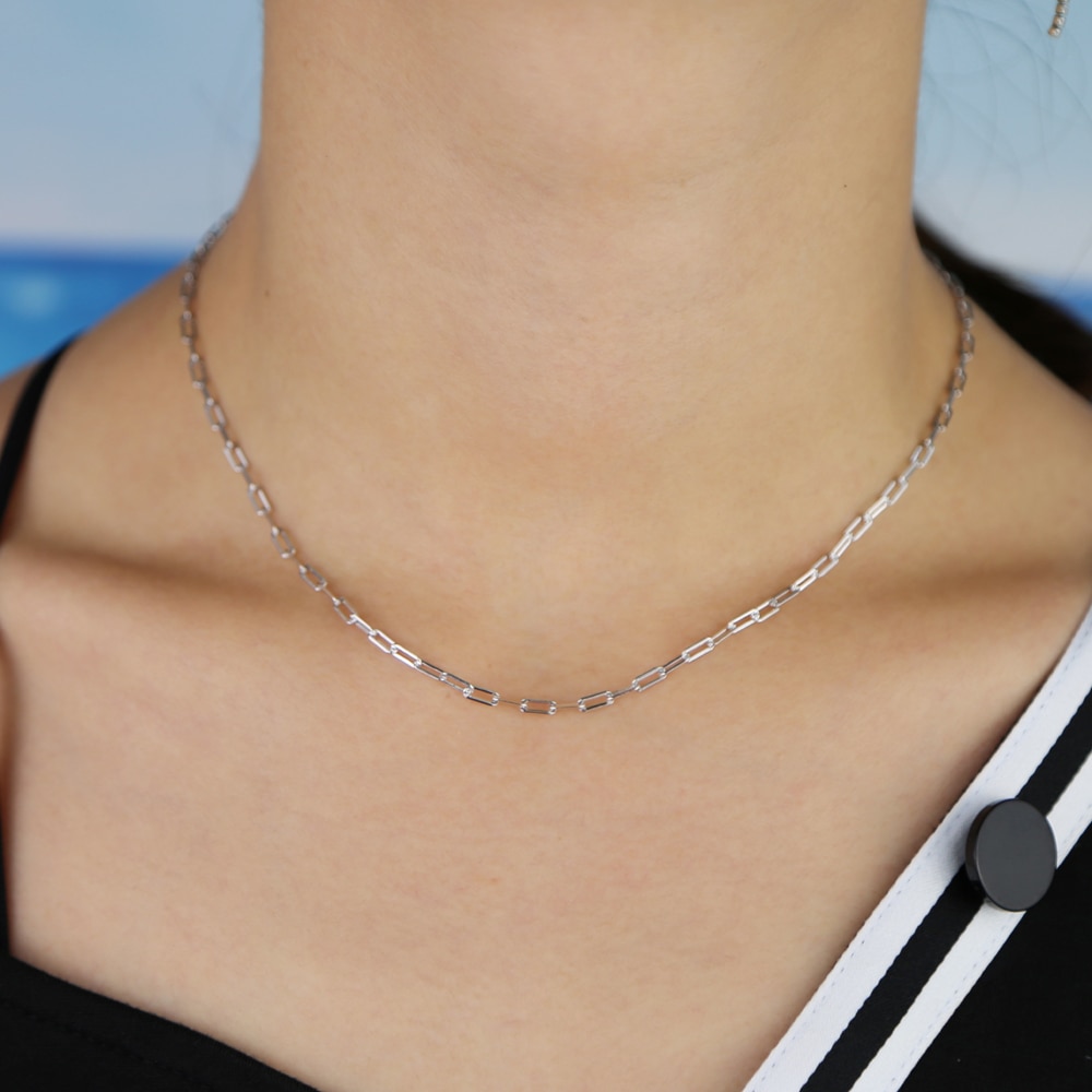Gold silver color delicate 925 sterling silver classic square link chain necklaces for women Christmas jewelry