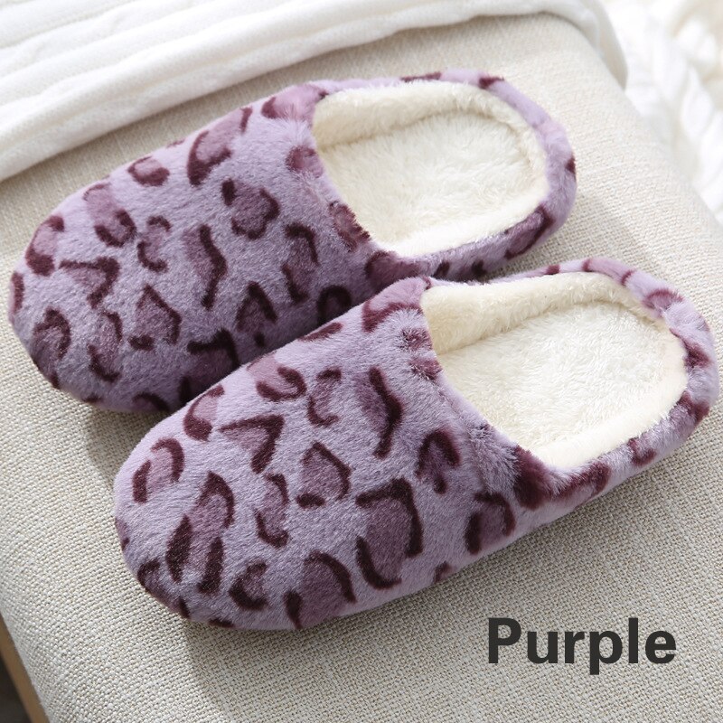 Mannen Vrouwen Zachte Bodem Thuis Slippers Luipaard Print Indoor Floor Slippers Antislip Schoen Voor Slaapkamer Huis Slippers Warme schoenen: purple / 42-43