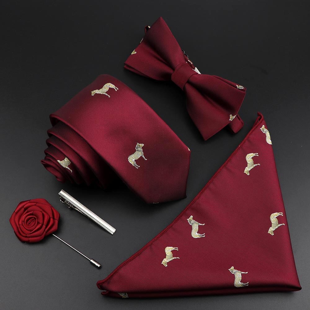 Enfärgad siden herr slips set polyester jacquard vävd slips fluga kostym vintage röd blå för brudgummen företag bröllopsfest