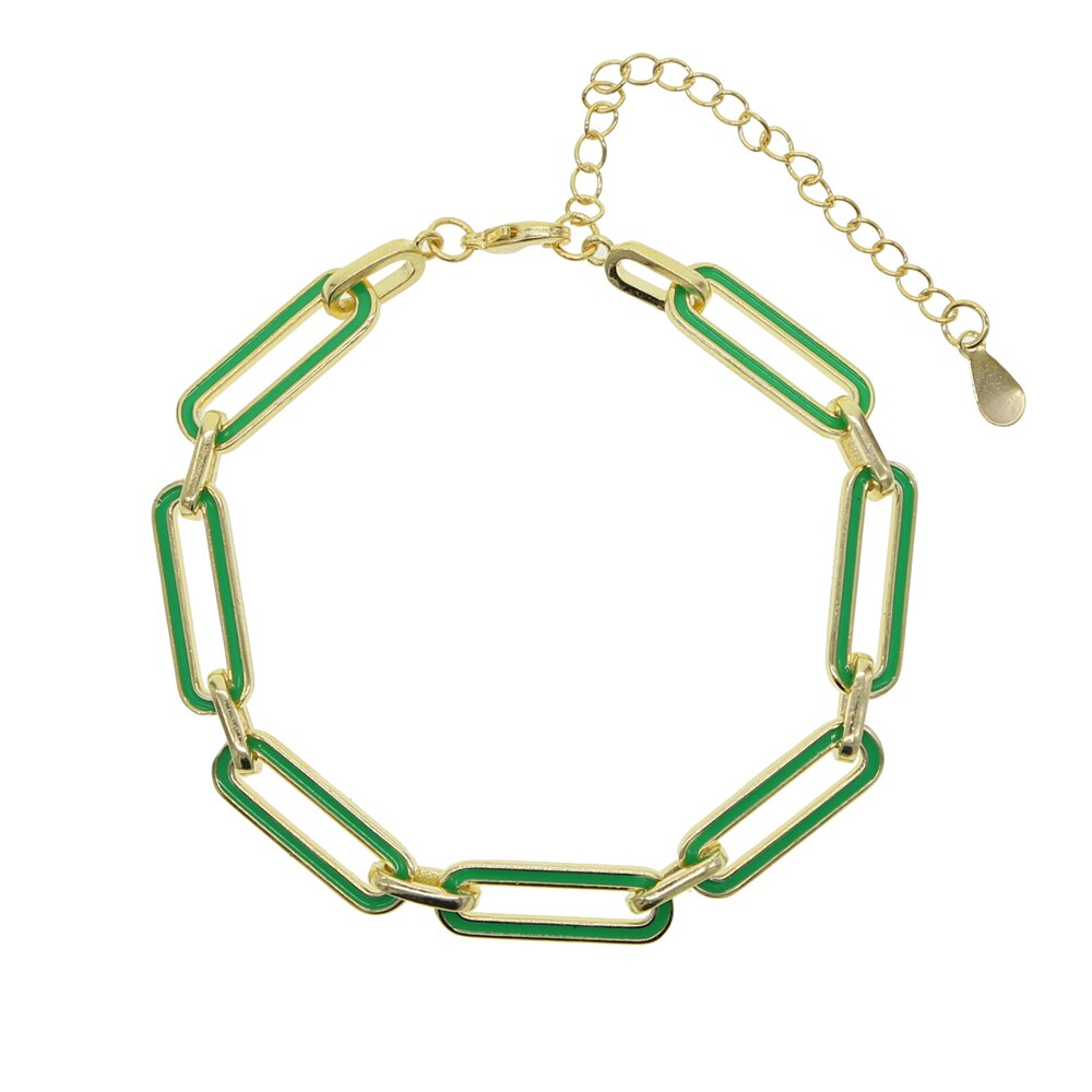 Di modo variopinto dei monili geometrica rettangolo cubano collegamento catena neon smalto di colore dell'oro di modo delle donne della catena del braccialetto: verde