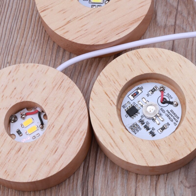 Handmade LED Wood Resin Display Base Round Wooden Night Base Resin Ornament Stand DIY Night Light Resin Art Crafts