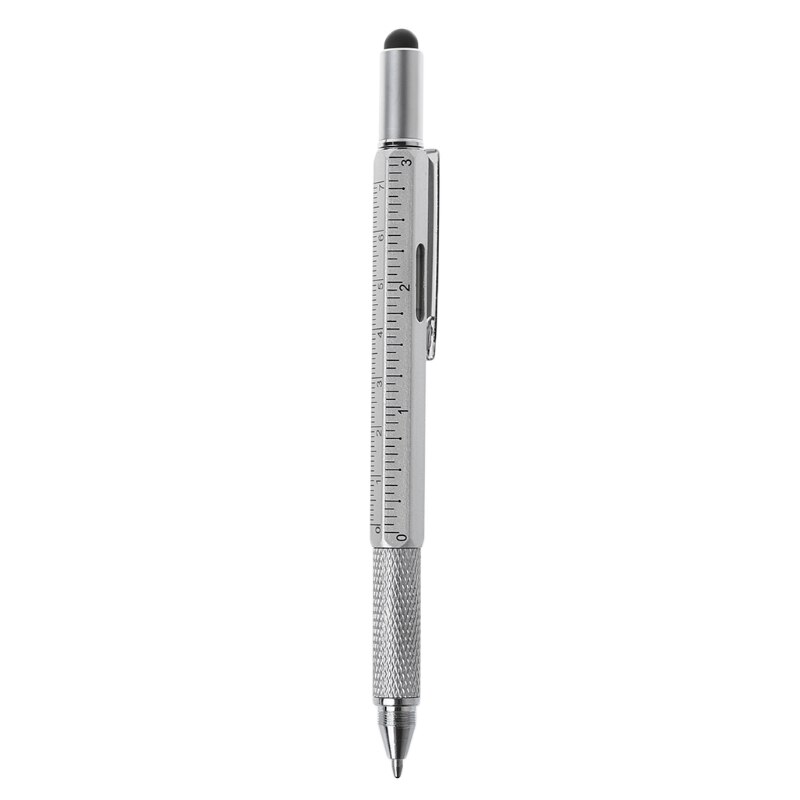 6 in 1 metal pen Multifunction Tool Ballpoint Pen Screwdriver Ruler Spirit Level: Silver