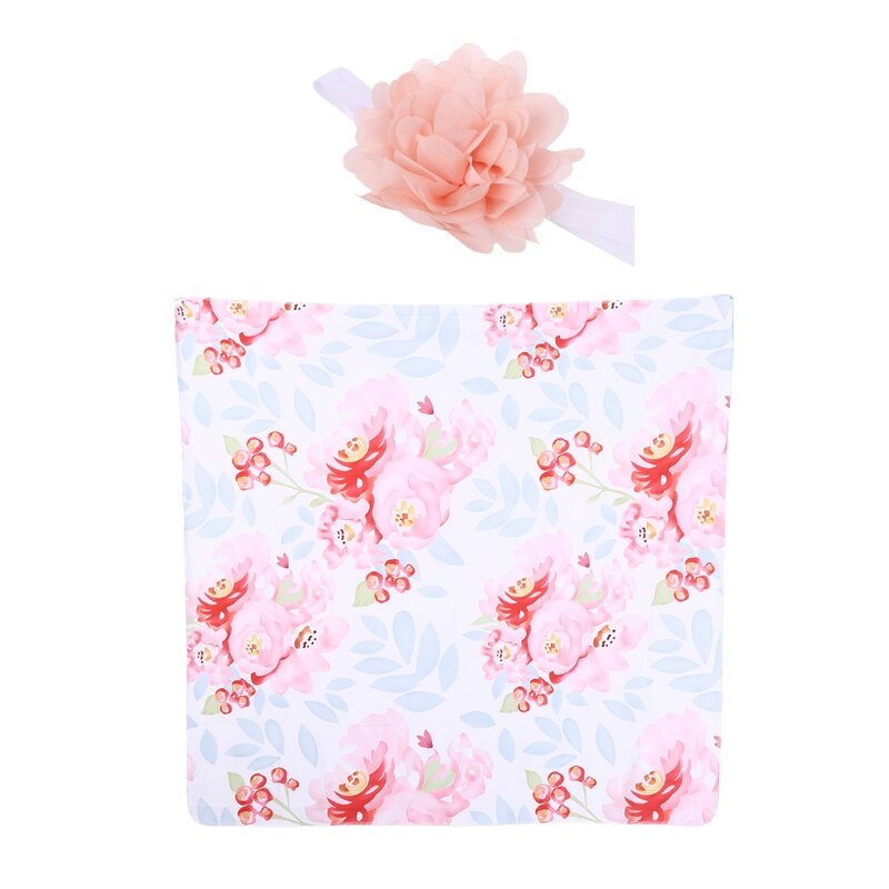 2 uds. De envoltura Floral para Recién Nacido + conjunto de diadema, manta receptora de algodón para bebé, saco de dormir, banda para el pelo
