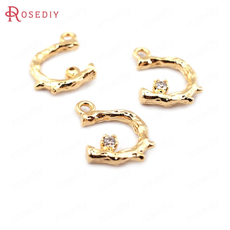 (33677)6PCS 13*9 MILLIMETRI 24K Color Oro In Ottone Zircone C Forma di Ramo di Un Albero Pendenti E Ciondoli Pendenti Con Gemme E Perle di Alta Qualità risultati Dei monili Accessori