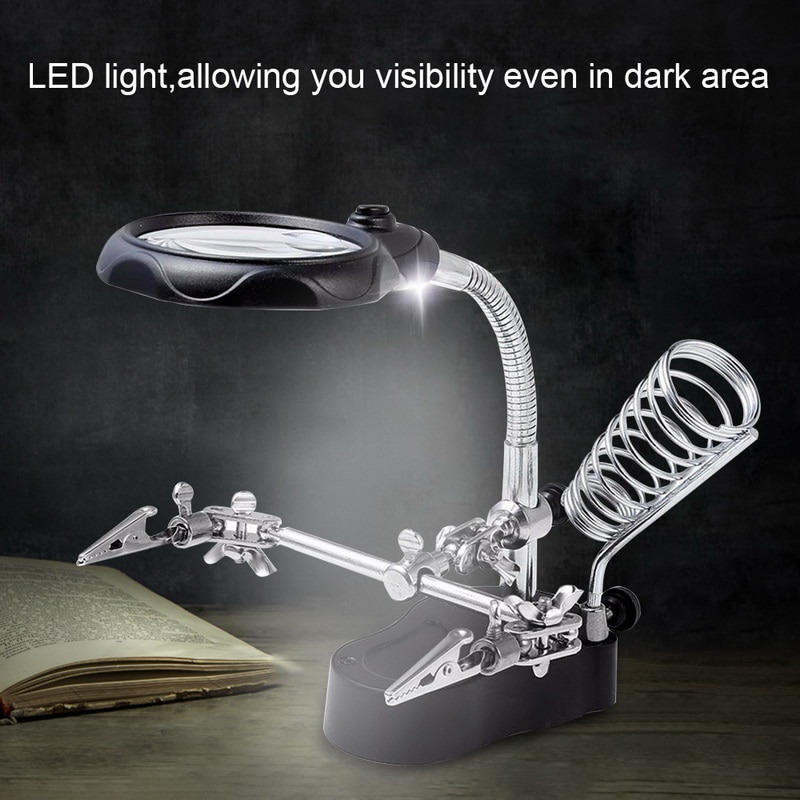 Soldering Iron Station Stand With Welding Magnifier Glass Clip Clamp Third Hand Magnifying Glass Soldering Holder Repair Tool