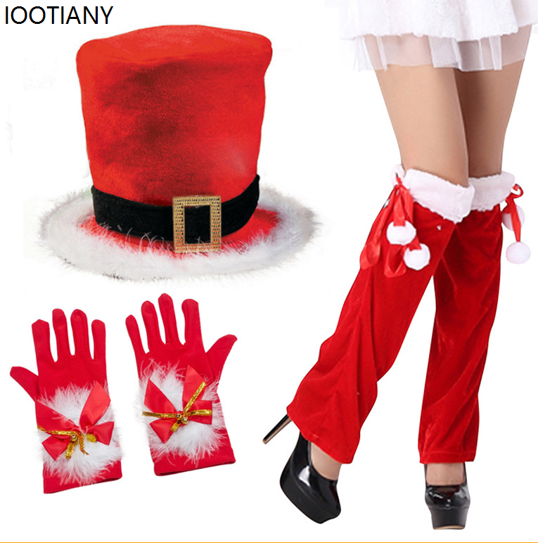 Christmas Element Three-piece Set Autumn Winter Xmas Top Hat Christmas Thickened Warm Hat Circle Headgear Party Dress Up: GRAY