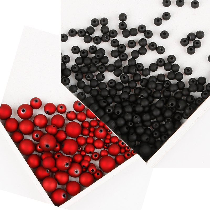 Svarte/røde matt plastrunde perler 6 8 10 12 14 16mm abs-perler med frostet overflate, 15-200 stk. til smykkefremstilling