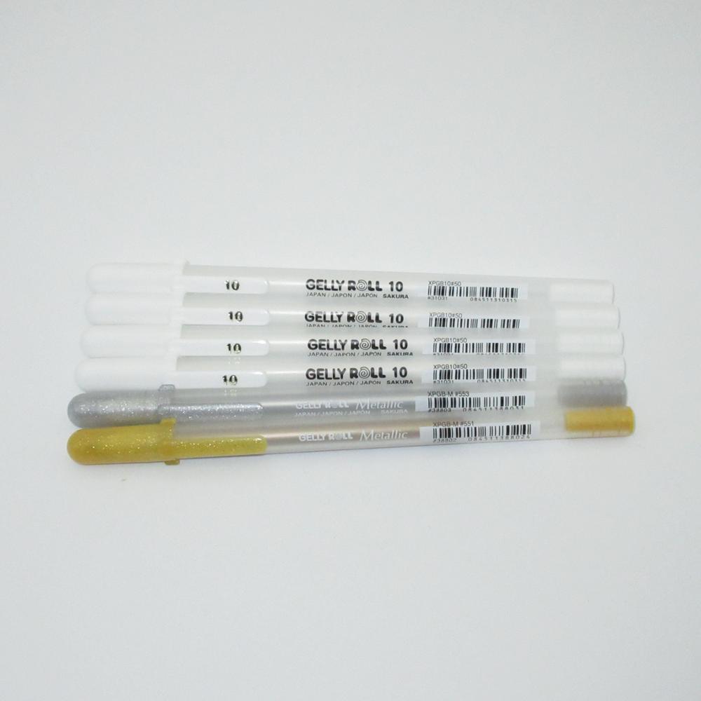 Sakura Gelly Roll Gel Pens 6 Pieces White Gold Silver Japan: Light Grey