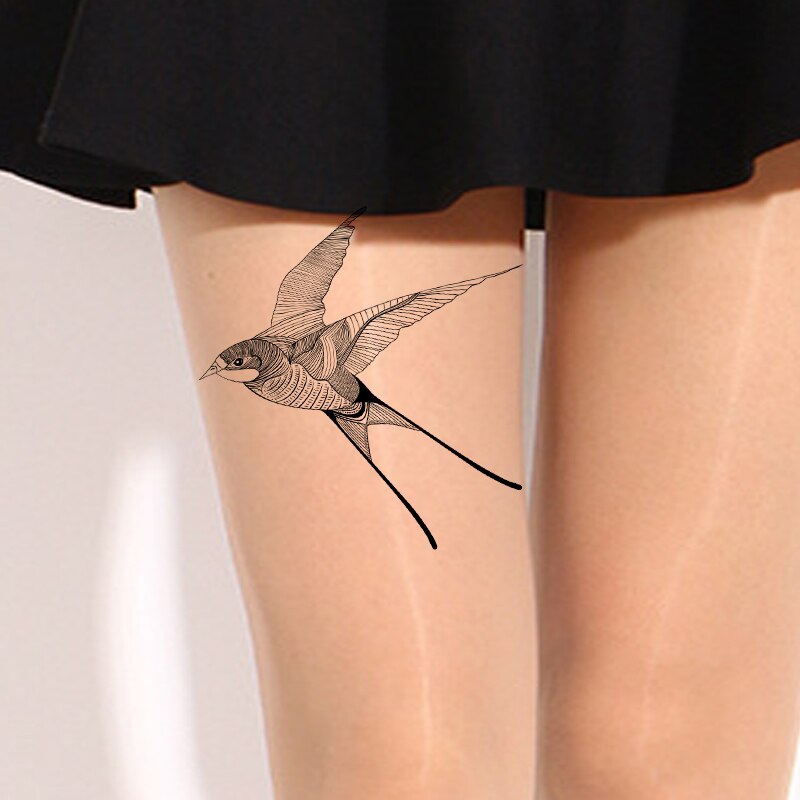 Swallow single leg printed thin tattoo silk stockings