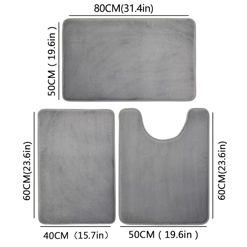 Inodoro de tres piezas, tapete de baño, tapete de ducha, tapete absorbente de baño, alfombra antideslizante, suave y cómodo, cuarto de lavado.: Gris claro