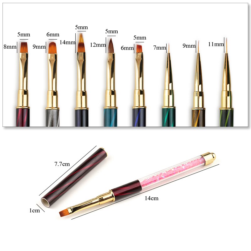 1 st akryl nail art penslar penna multi size uv gel kattögon strass prickig måla naglar borste för manikyr verktyg