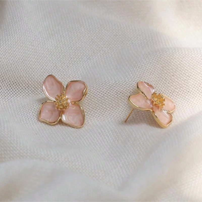 Hibiscus Dropped Glaze Flower Stud Earrings for Women Girl French Vintage Korean Wedding Romantic Jewelry: Black Zinc Plated
