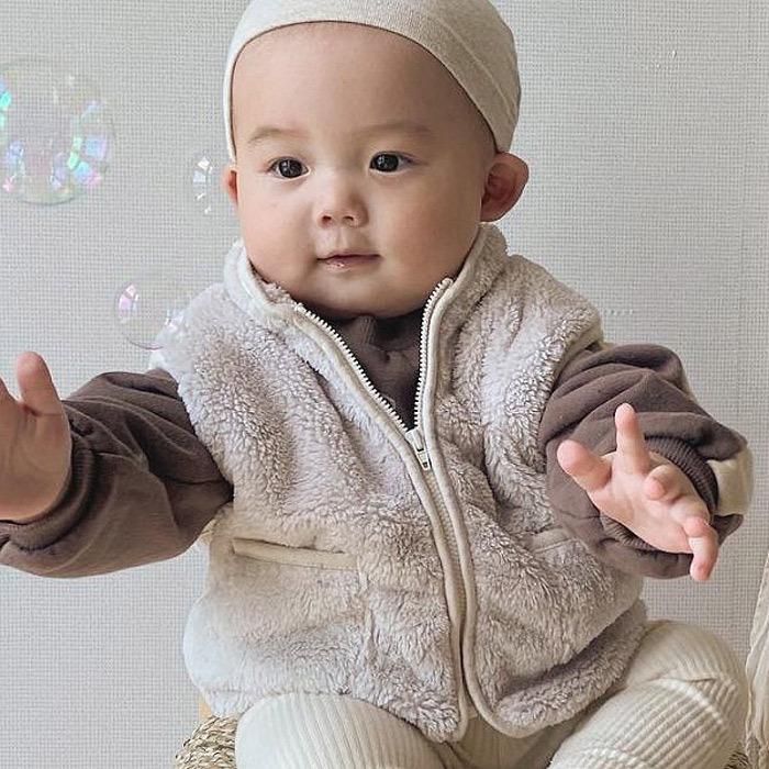 Herfst Winter Baby Dikke Fleece Pluche Vest Meisjes Jongens Mouwloos Vest Bovenkleding Kids Pocket Jasje Baby Meisje Kleding: 7835beige white / 12m