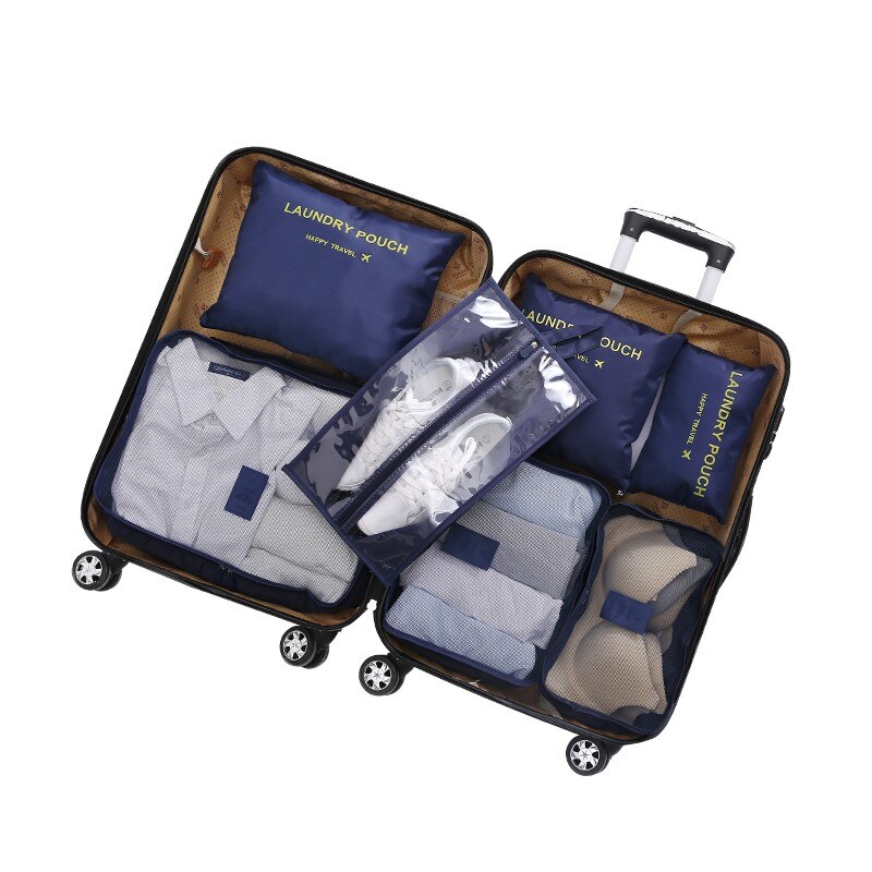 Aankomst Verpakking Kubus Reistas 7 stks/set Oxford Doek Reizen Netje hand bagage Reistas: dark blue