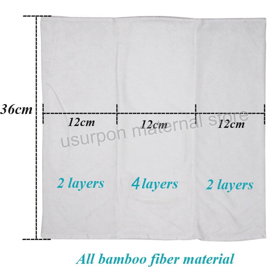 [usurpon] 3pcs 36*36cm bamboo prefold diaper, washable bamboo fiber insert