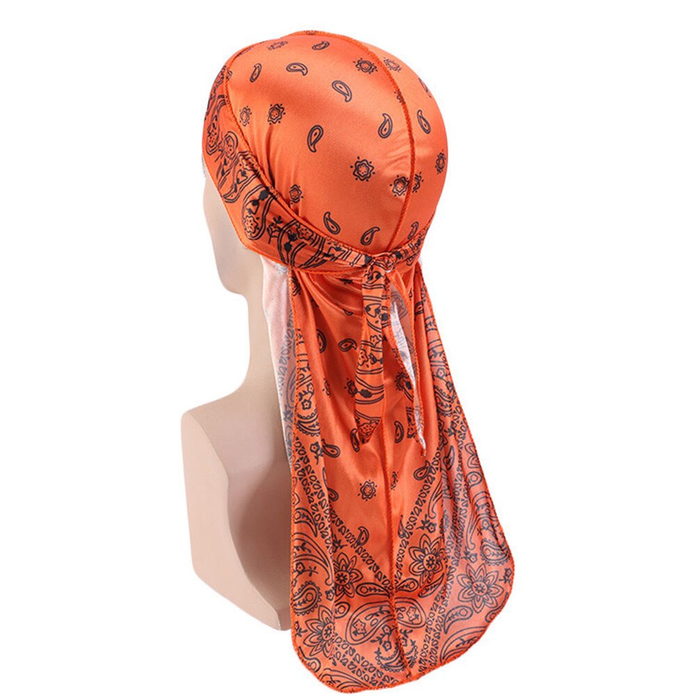 Pañuelo para la cabeza para hombre, pañuelo con estampado de Durag, sedoso: Naranja