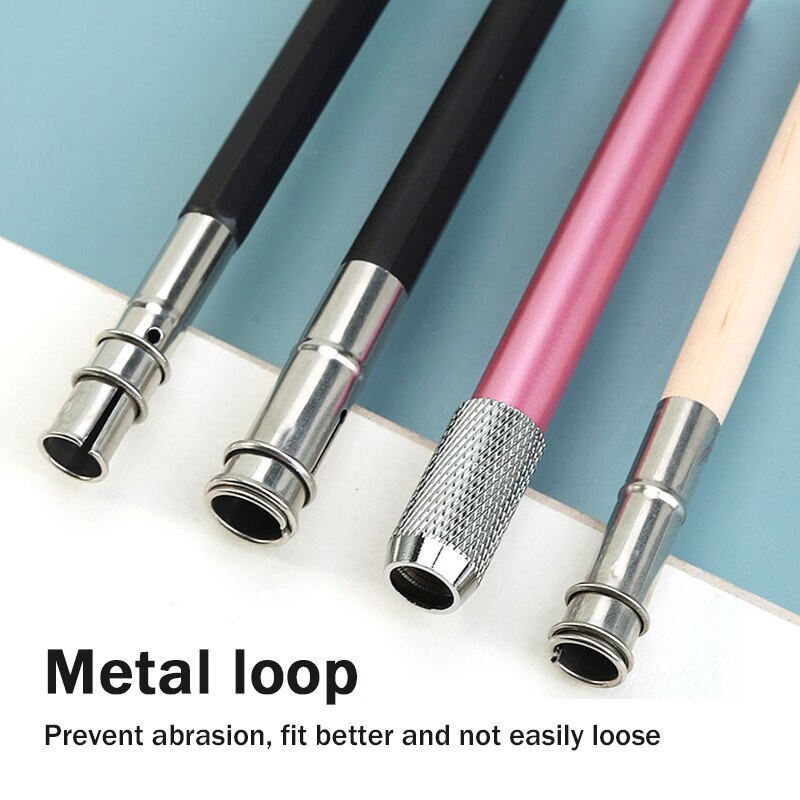 Single/Dual Head Pencil Extender Holder Adjustable Round/Triangle/Hexagonal Pencils Connect Penholder Metal/Wood Extension Rod