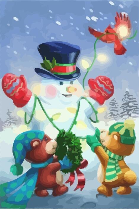 HUACAN DIY Oil Painting Snowman Kits Drawing Canvas HandPainted Pictures By Numbers Christmas Winter Art Home Decoration: SZHC1-299