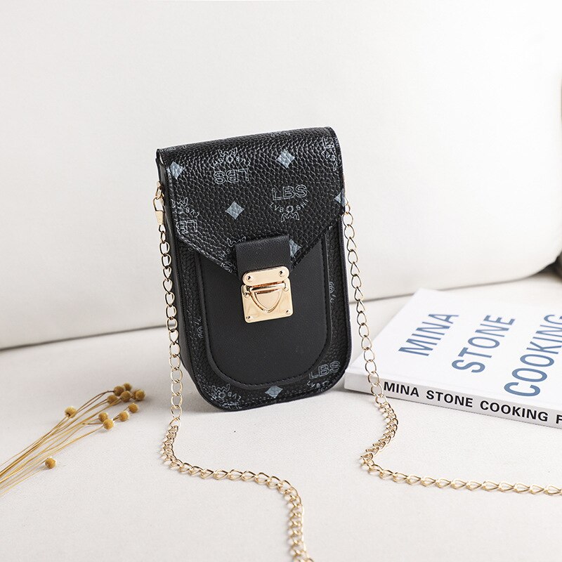 Sacos de telefone móvel aleta mini bolsa de ombro retro simples mulher corrente mensageiro caso carteira feminina crossbody saco vertical: black