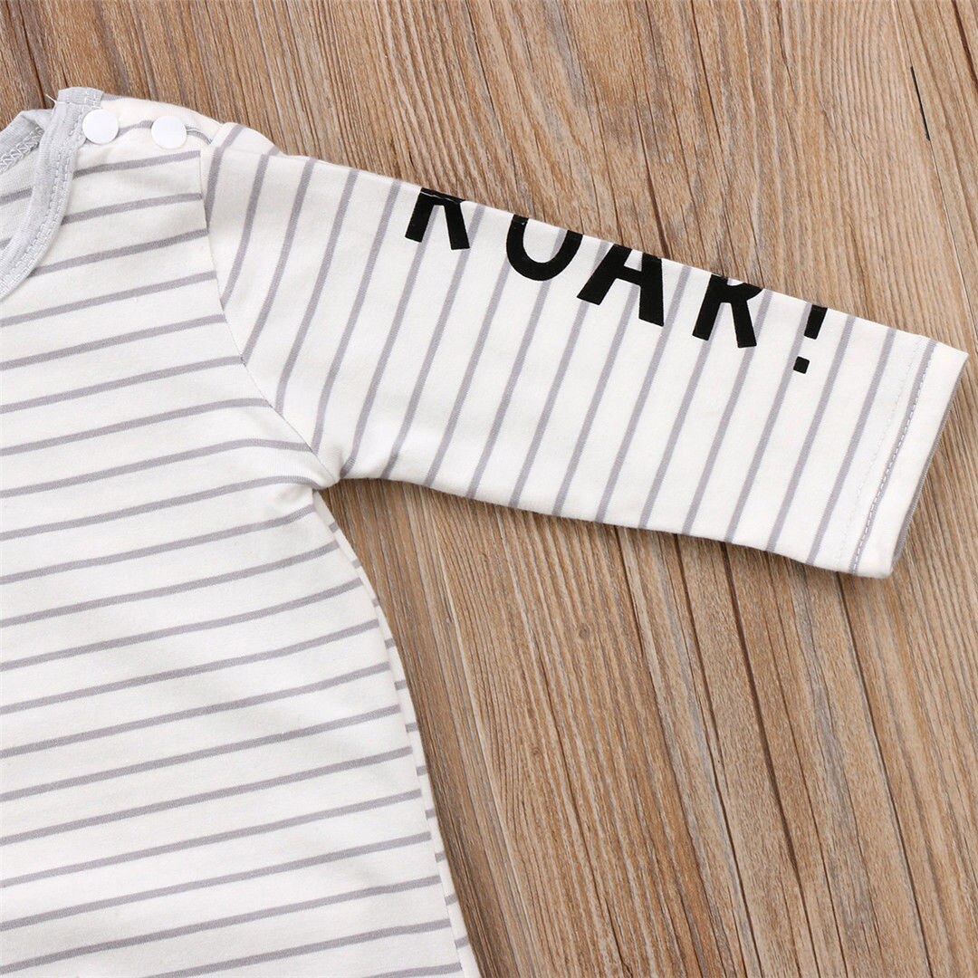 Brand Newborn Toddler Infant Baby Boy Girl Long Sleeve Dinosaur Romper Jumpsuit Striped Outfits Set Boy Cool Clothes