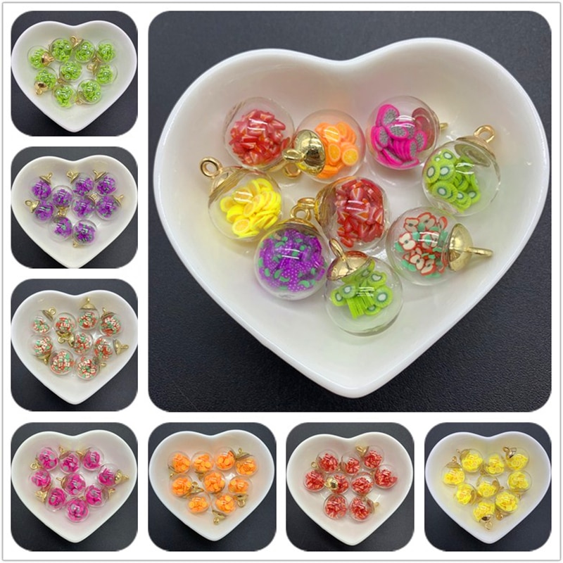 5 teile/los 16mm Mini Glas Flaschen Mit Obst Ton Charms Anhänger Perlen Für Schmuck Machen DIY Ohrring Charme