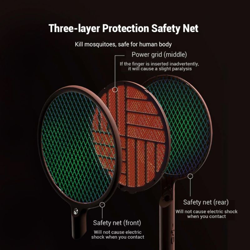 2 in 1 Foldable Electric Fly Swatter 1200mAh – Rechargeable Bug Zapper Tennis Racket with Safe to Touch Mesh Net