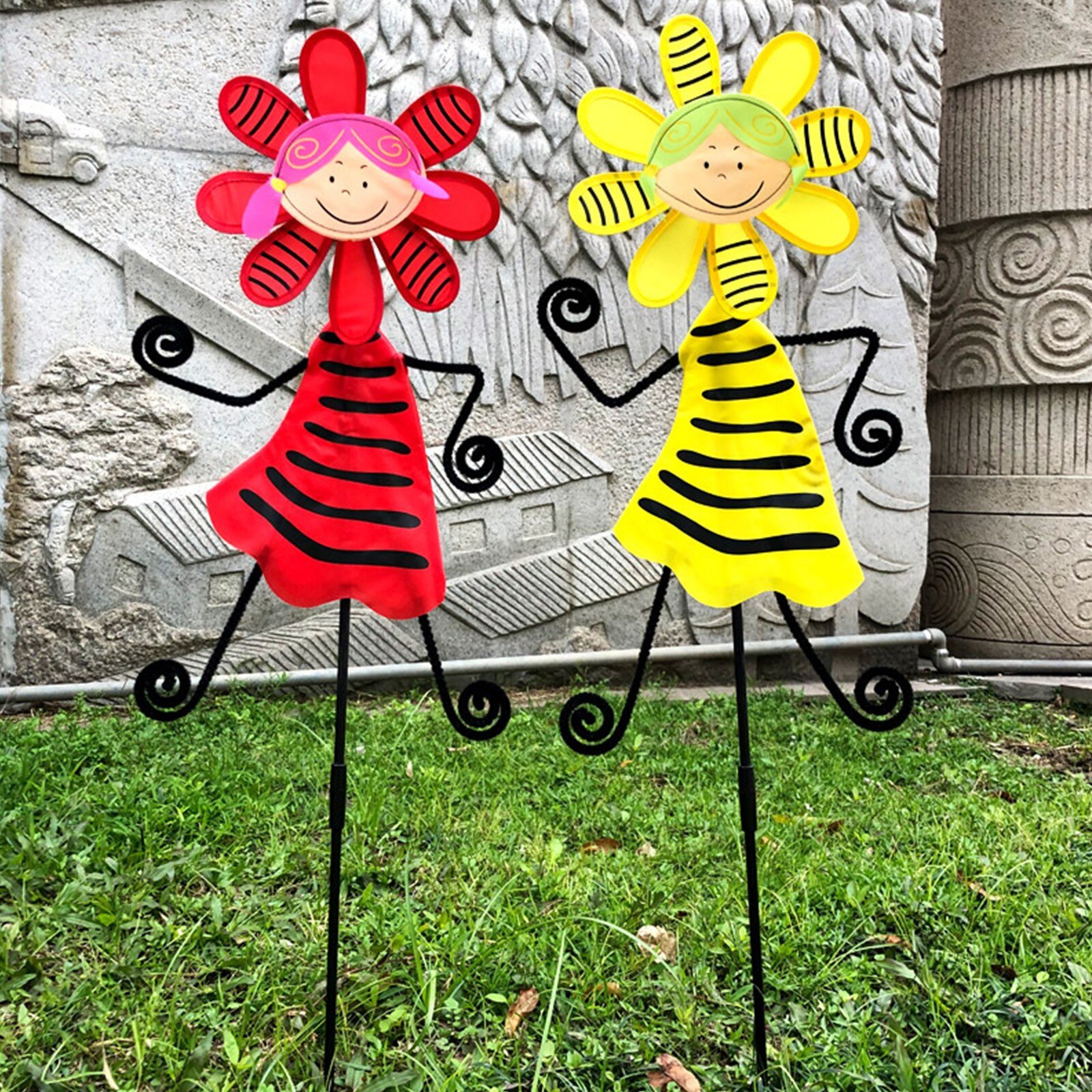 Dancing Girl Windmill Sunflower Bee Ladybug Garden Decoration Outdoor Stakes Home Yard Garden Decor Windmill ogrod, gardening