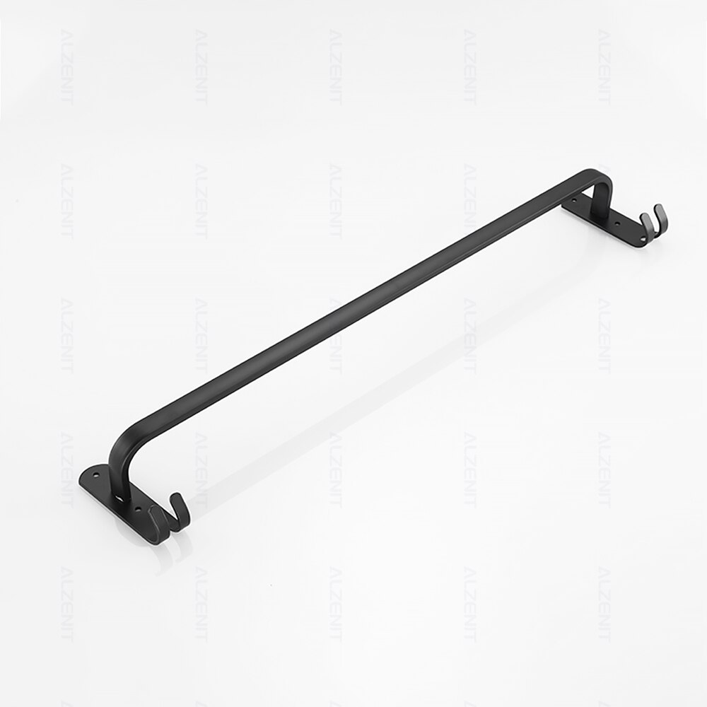Handdoek Bar 40-60Cm Dubbele Stang Rail Rack Met Haak Wall Mount Holder Badkamer Accessoires Matte Zwarte Douche hanger Aluminium Plank