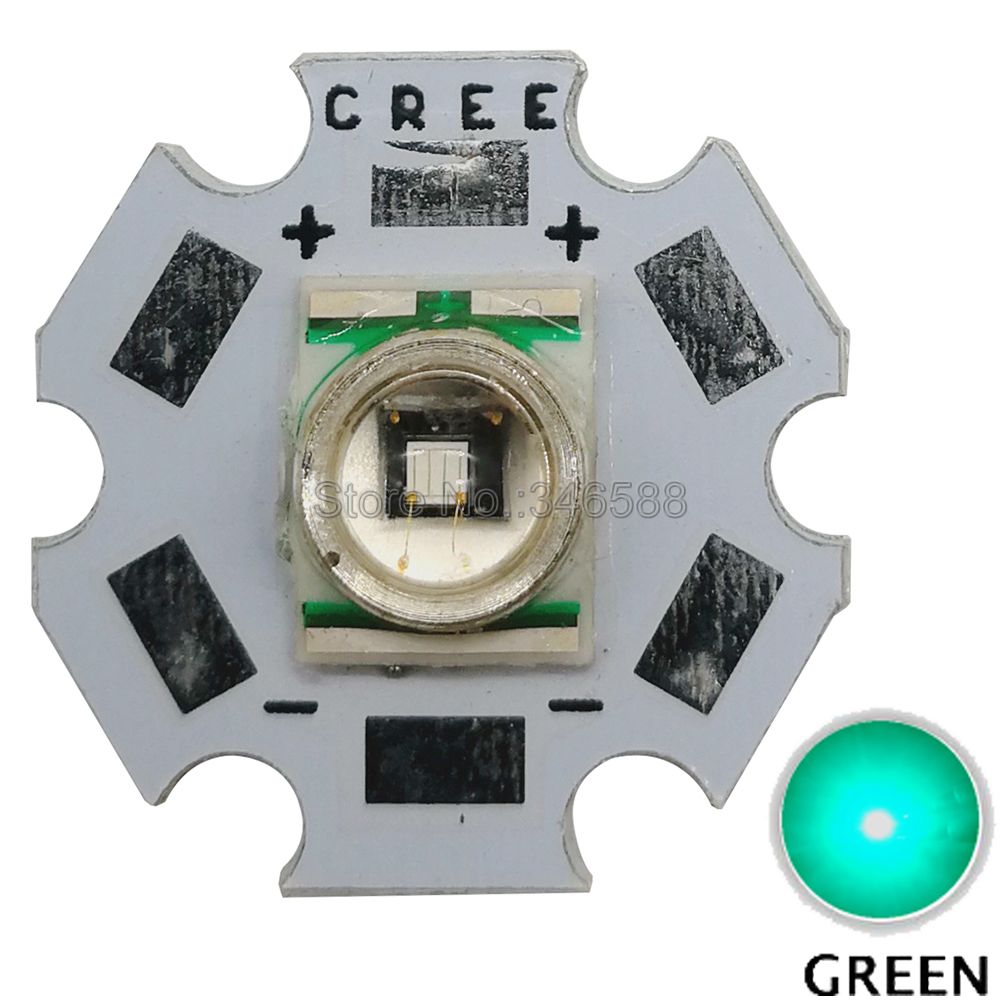 10x cree xlamp xre xr -e 3w high power led lysemitter perle  on 16mm / 20mm pcb heatsink hvit varm hvit rød grønn blå gul: Grønn / 16mm stk