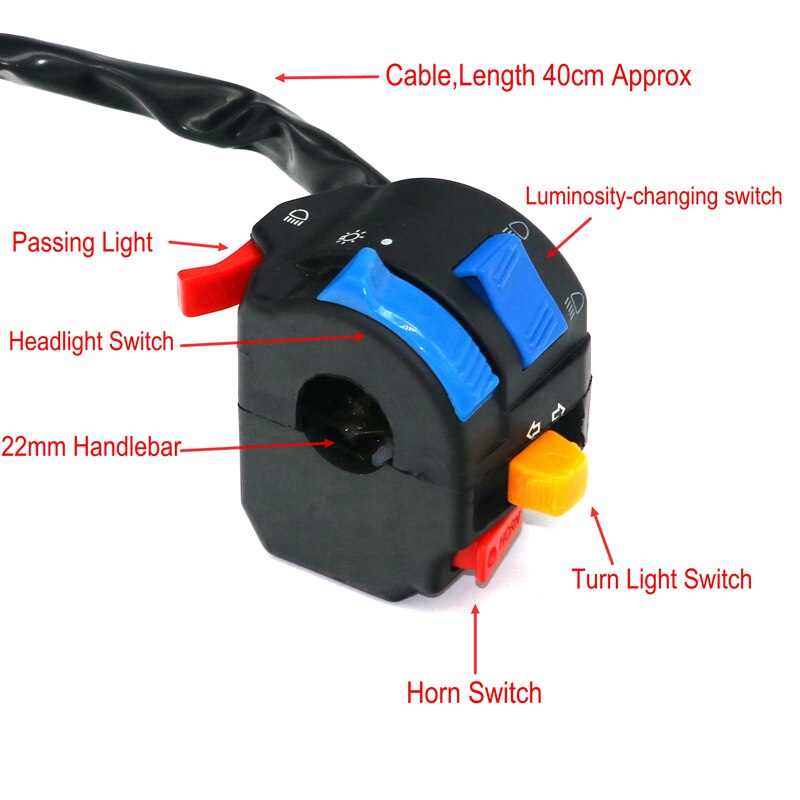 LMoDri, interruptor multifunción para motocicleta de 22mm, manillar Dirt Bike ATV, interruptores de cinco funciones de encendido/apagado para Indicador de bocina de luz delantera