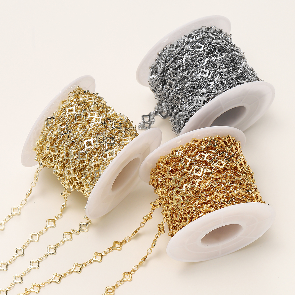 1 metro/paquete 5,5 MM 14/18K cadena rombo de latón chapado en oro para la fabricación de joyas collar pulseras cadena suministros para fabricación de joyas