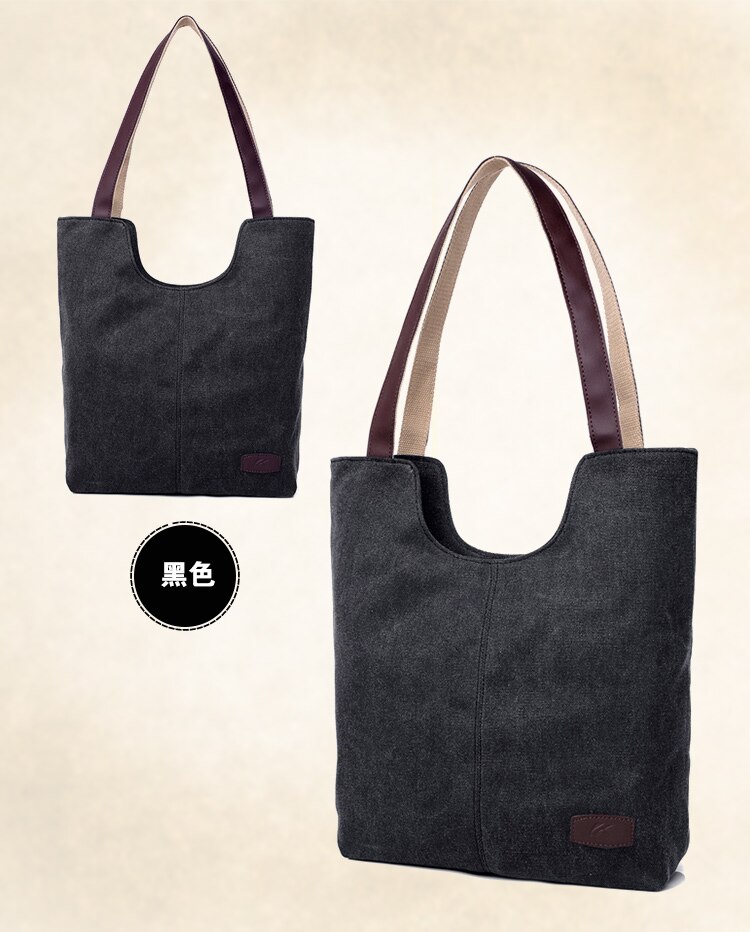 Retro enkel kvinnelig bag trend vill slitasjebestandig miljøvern lerretsveske sjarm håndveske skulderveske: Svart