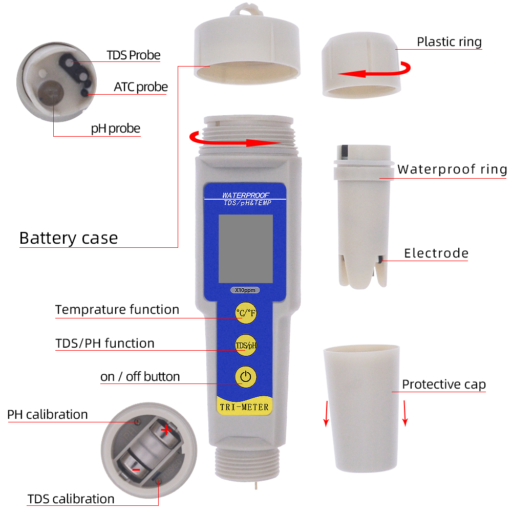 TDS PH Meter Temperature Tester pen 3 In1 Function Conductivity Water Measurement Tool TDS&EC Tester 20%