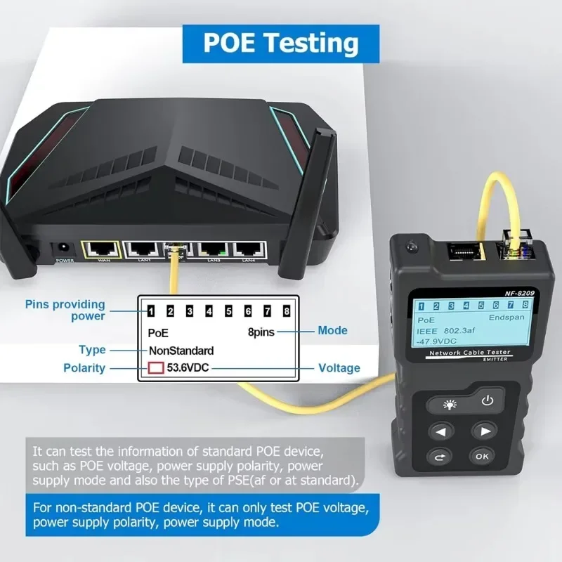 Noyafa NF-8209-WIREMAP Network Cable Tester LCD Display Cable Tracker Measure Length Wiremap Tester Poe Checker Network Tools