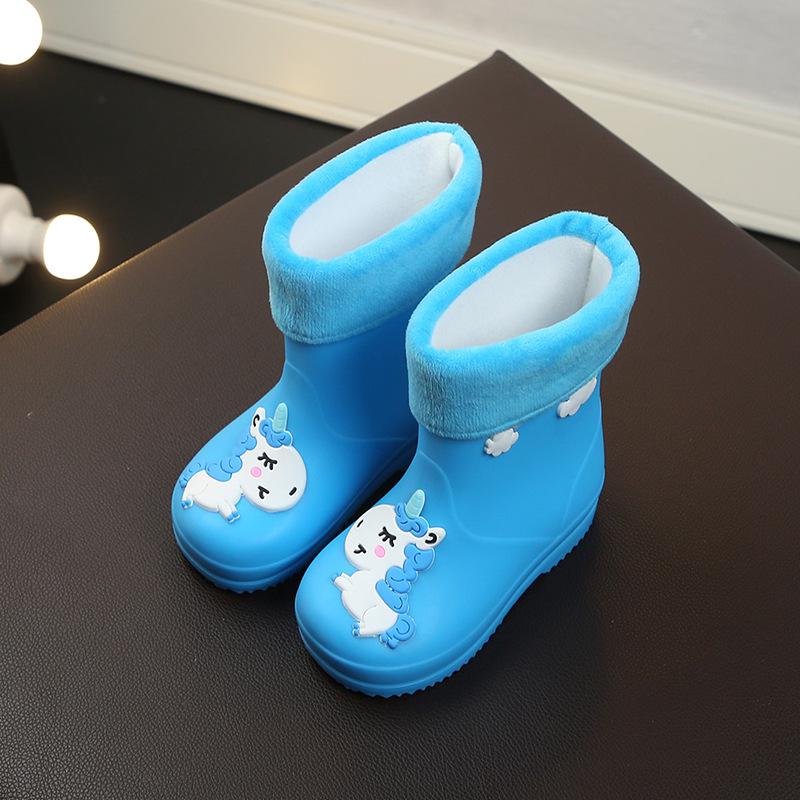 女の赤ちゃんレインブーツの子供ラバーレインブーツ防水ノンスリップ子供 Rainboots ピンクユニコーン四季リムーバブル: Blue / 9(insole 15cm)