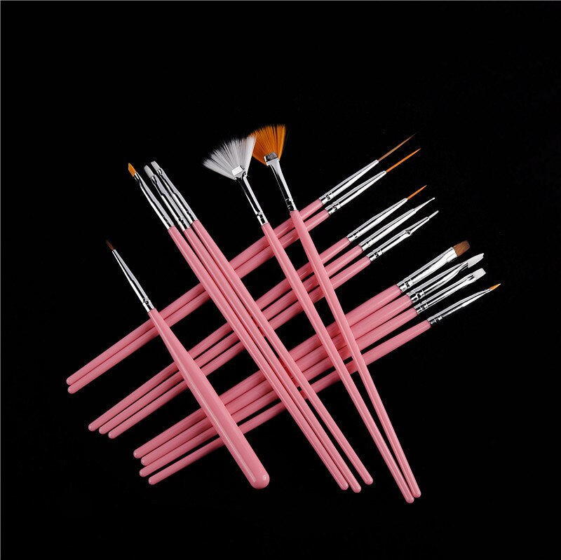 Manicure Borstel 15 S Nail Brush Set Wit Penhouder Roze Staaf Borstel Nagel Winkel Speciale Fluoresent Marker
