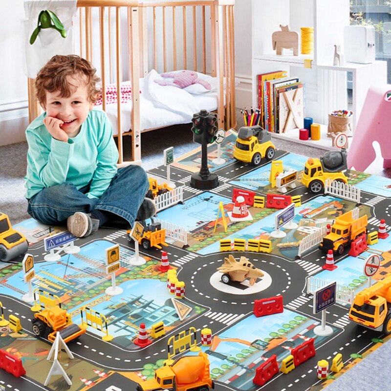 Bebis lekmatta vägmatta för barn tecknad trafikmatta små pojkar och flickor inomhusleksaker lekmatta bebisar leker pedagogisk matta