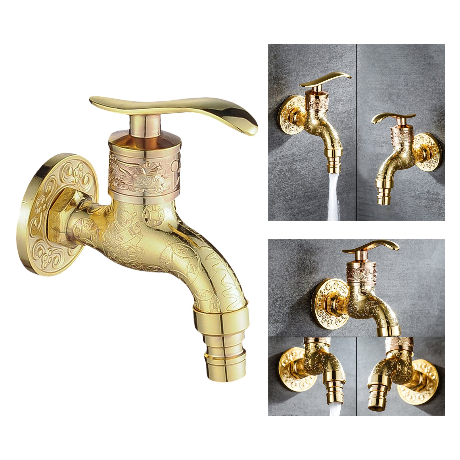 Antique Wall Mount Bibcock Garden Washing Machine Faucet Outdoor Mop Taps: Golden