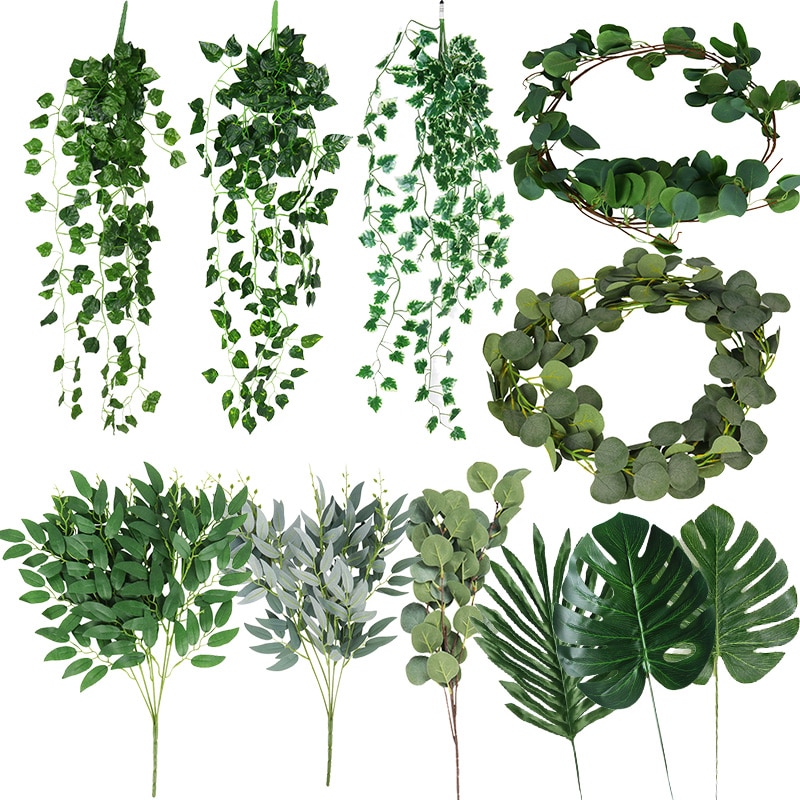 Vand græs eukalyptus plast kunstige planter palmeblad grøn plast blomst plante bryllup hjem pary dekoration bord dekorationer