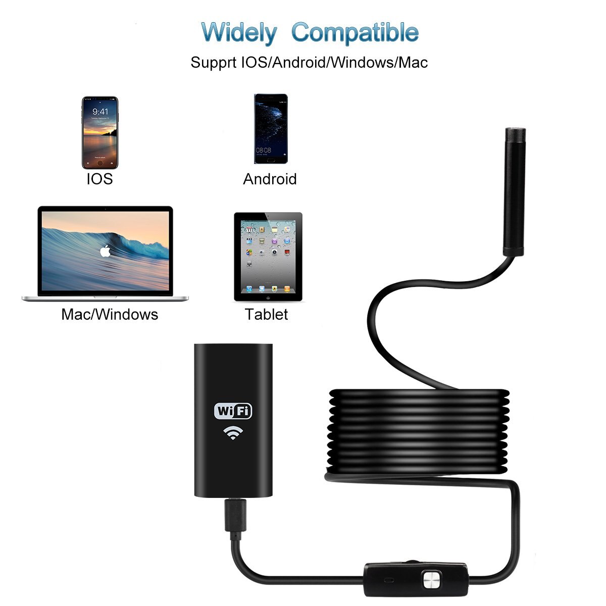 WIFI Endoscope Camera Mini Waterproof Soft Cable Inspection Camera 8mm 1M USB Endoscope Borescope IOS Endoscope for Iphone