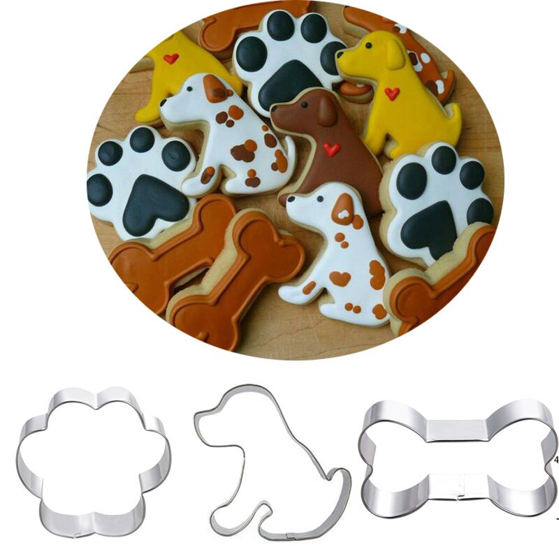 Dier honden katten kitty puppy klauw bone rvs cookie cutter party Biscuit mold fondant cake Gebak decor cupcake topper