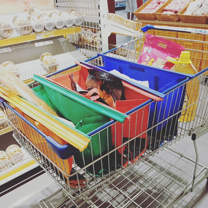 4 stks/set Herbruikbare Boodschappentas Winkelwagen Trolley Supermarkt Shopper Bag Opvouwbare Eco Winkel Handtas Bolsa Reutilizable Torba Na Zakupy