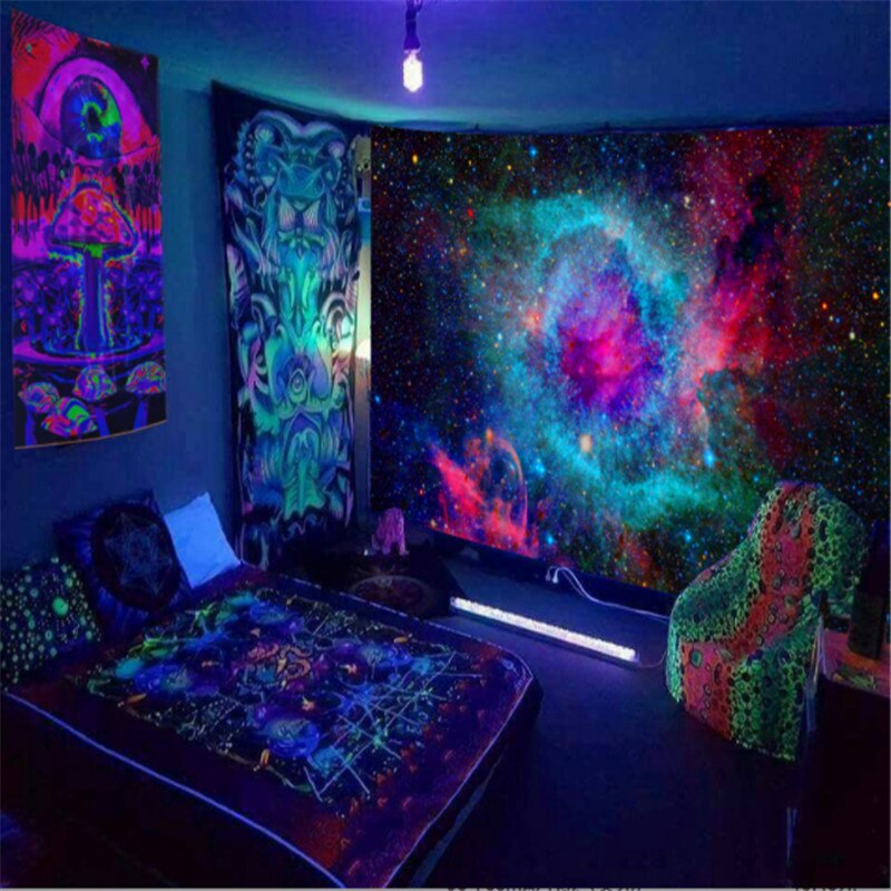 Tapiz Psicodélico Chakra Girl UV Black Light | Arte Místico Para Pared | Fondo De Fiesta