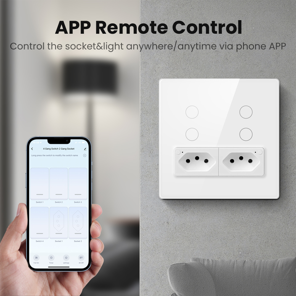 Avato tuya wifi slimme lichtschakelaar & brazil stopcontact 4 x 4 aanraakgevoelig glazen paneel lichtschakelaars stopcontacten, werkt met alexa en google home