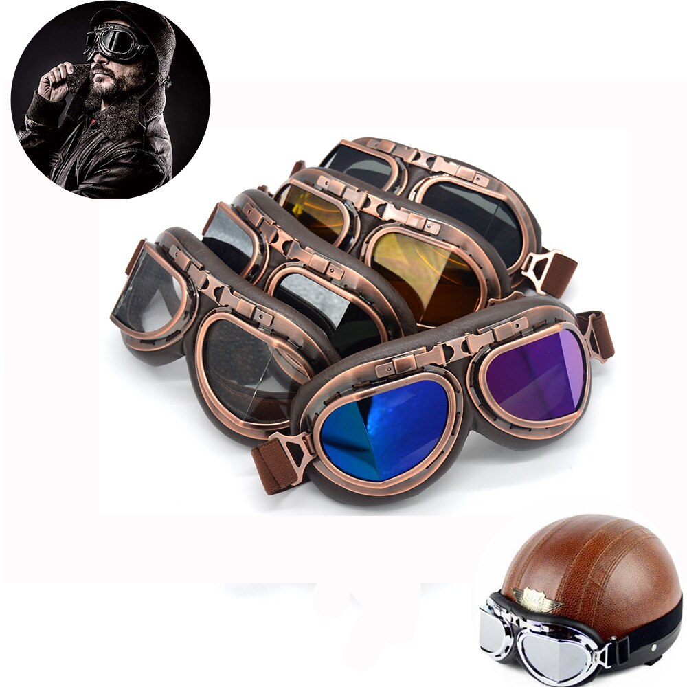 Gafas Retro para motocicleta, lentes clásicas Vintage para Motocross, Harley, piloto, Steampunk, ATV, casco de cobre