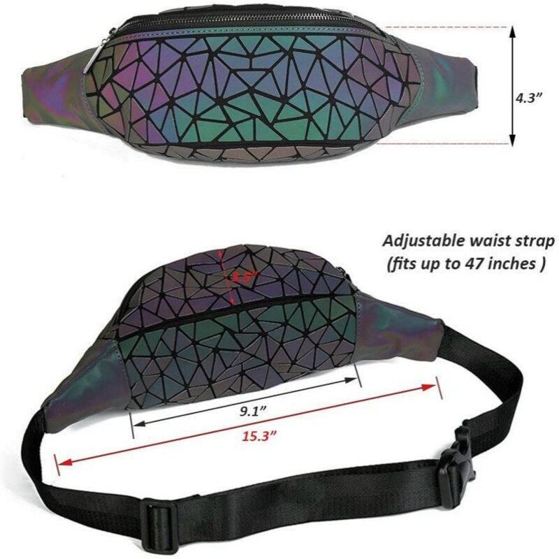 Holographic Waist Bag Geometric Pack for Women&Men Travelling Purse Wallet Luminous Belt Bum Iridescent Chest Bag