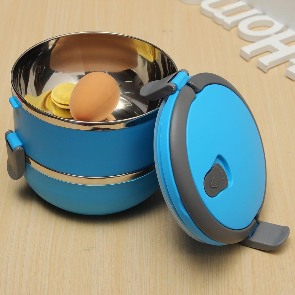 2 Lagen Eenvoudige Europese Stijl 304 Rvs Containers Thermische Lunch Case Geïsoleerde Bento Box Draagbare Voedsel Bergingen