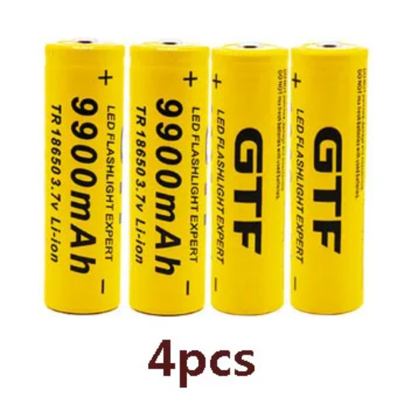 GTF 18650 Original Lithium-ion Battery, 18650 Rechargeable Flashlight, 3.7 V, 9900 MAh for Flashlight+USB Charger: black
