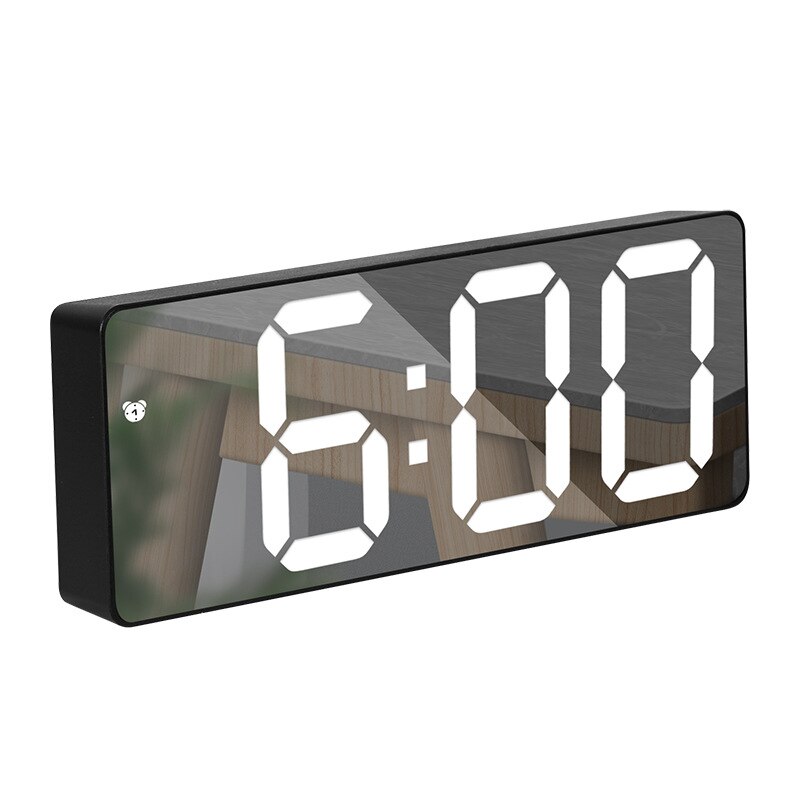 LED Mirror Digital Clock Alarm Battery USB Charging Date Temperature Display Snooze Funtion Electronic Watch Home Office Decor: B Black mirror white